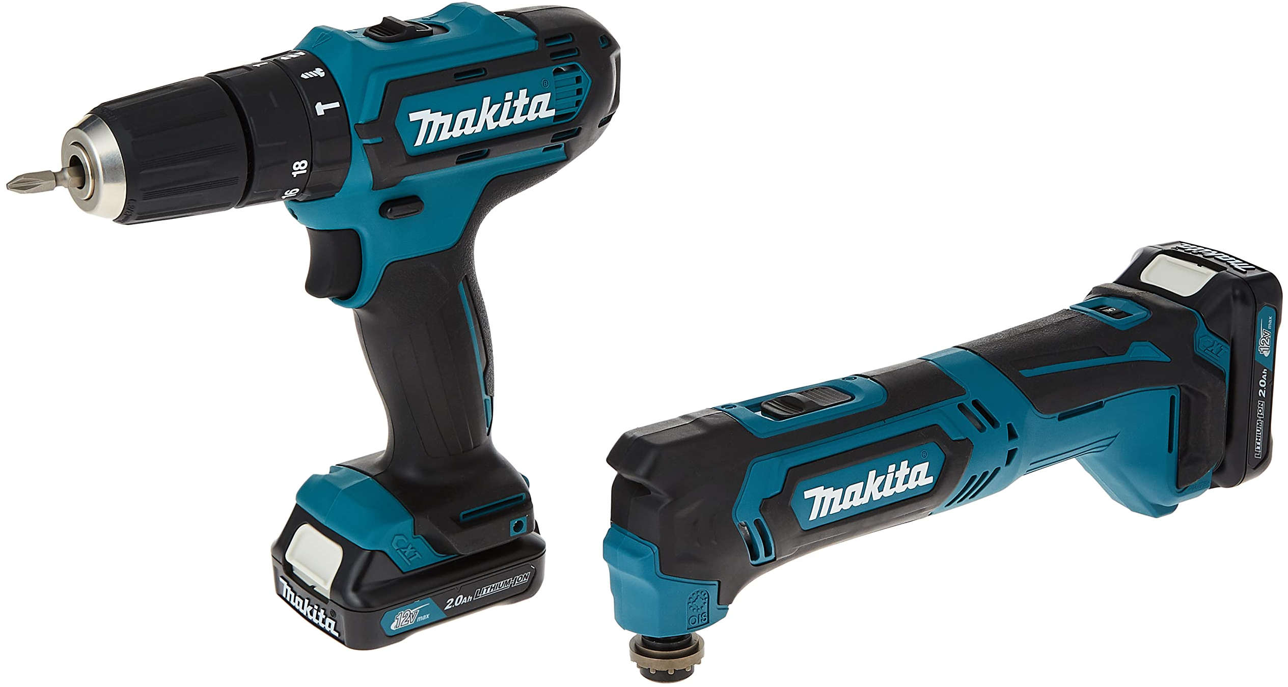 Makita Cordless Combo Kit 12V Includes 13mm Compact Drill And Multi Tool Reciprocating Includes Two Batteries 2.0Ah CLX203AX4