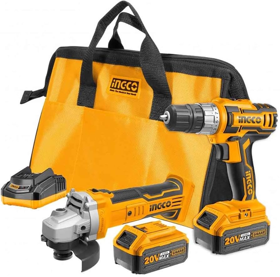 INGCO CKLI2009 Complete Set with Cordless Drill and Angle Grinder 20V